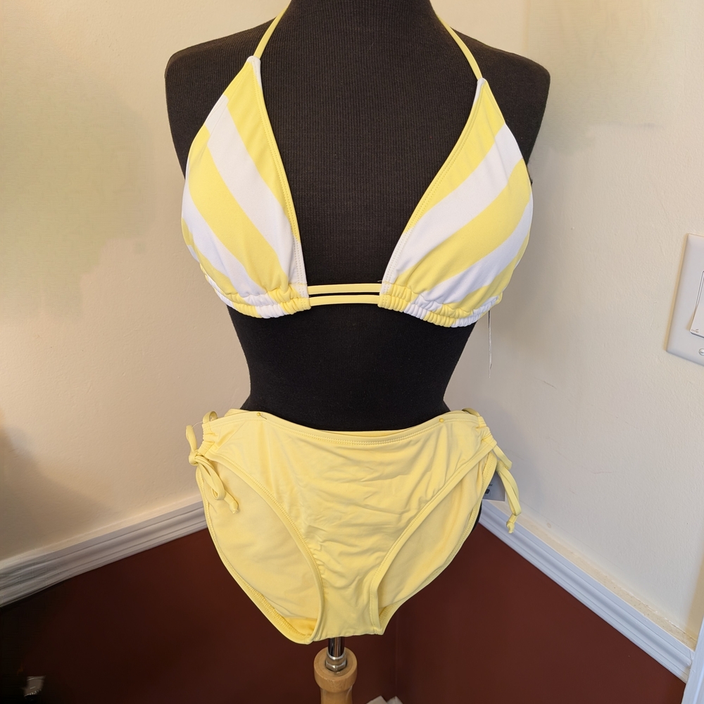 Yellow and White Striped Bikini Set by Mossimo